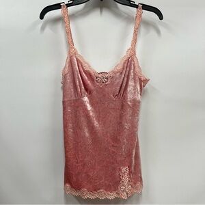 Express S Vtg Y2K 90’s 2000’s Pink Lace Trim Velvet Camisole Tank Top Bella Swan